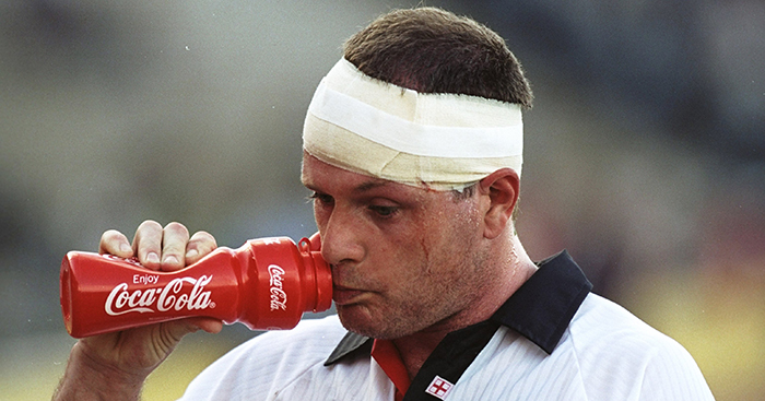 A portrait of Paul Gascoigne of England and Middlesborough takes a breather